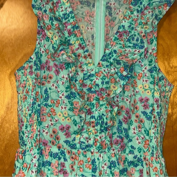 Jcrew Printed V-Neck Smocked Midi Dress Fresh Spearmint Floral Print size 2 - Picture 2 of 7